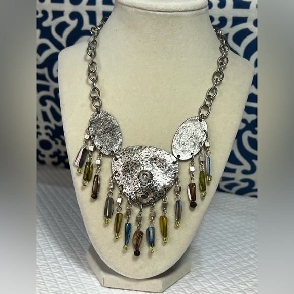 Boho Silver and Multicolor Statement Necklace - Picture 5 of 6